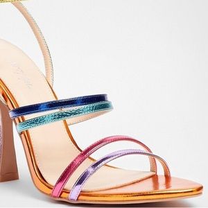 Womens Faux Leather Strappy Metallic Heeled Sandals